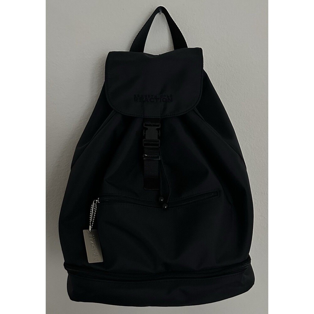 Kenneth Cole Reaction Black Nylon Backpack Buckle Strap Adjustable Large 18”x 12 - Picture 5 of 16